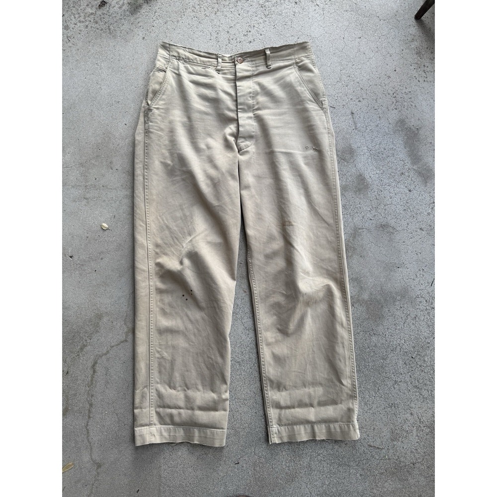 Vintage 40s Chinos 31x30 US Navy WW2 Era Button Fly Pants Trousers Khaki
